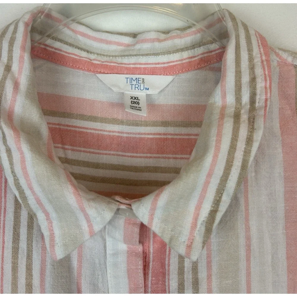 Shirt Dress XXL Sleeveless Mini 2XL Pink Stripe Linen Blend Casual Office New